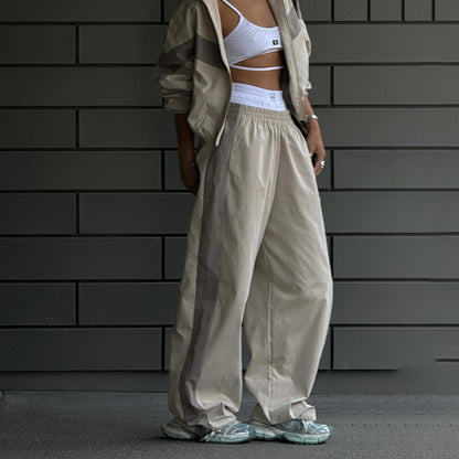 Women's casual leisure trousers with a wide cut and elastic waistband NOVAE