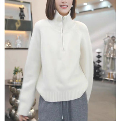 Women's knit sweater with high collar and practical zipper NOVAE