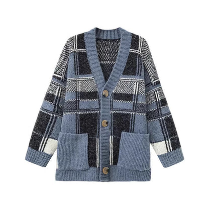 Women's Fashionable Oversized Cardigan with Check Pattern NOVAE