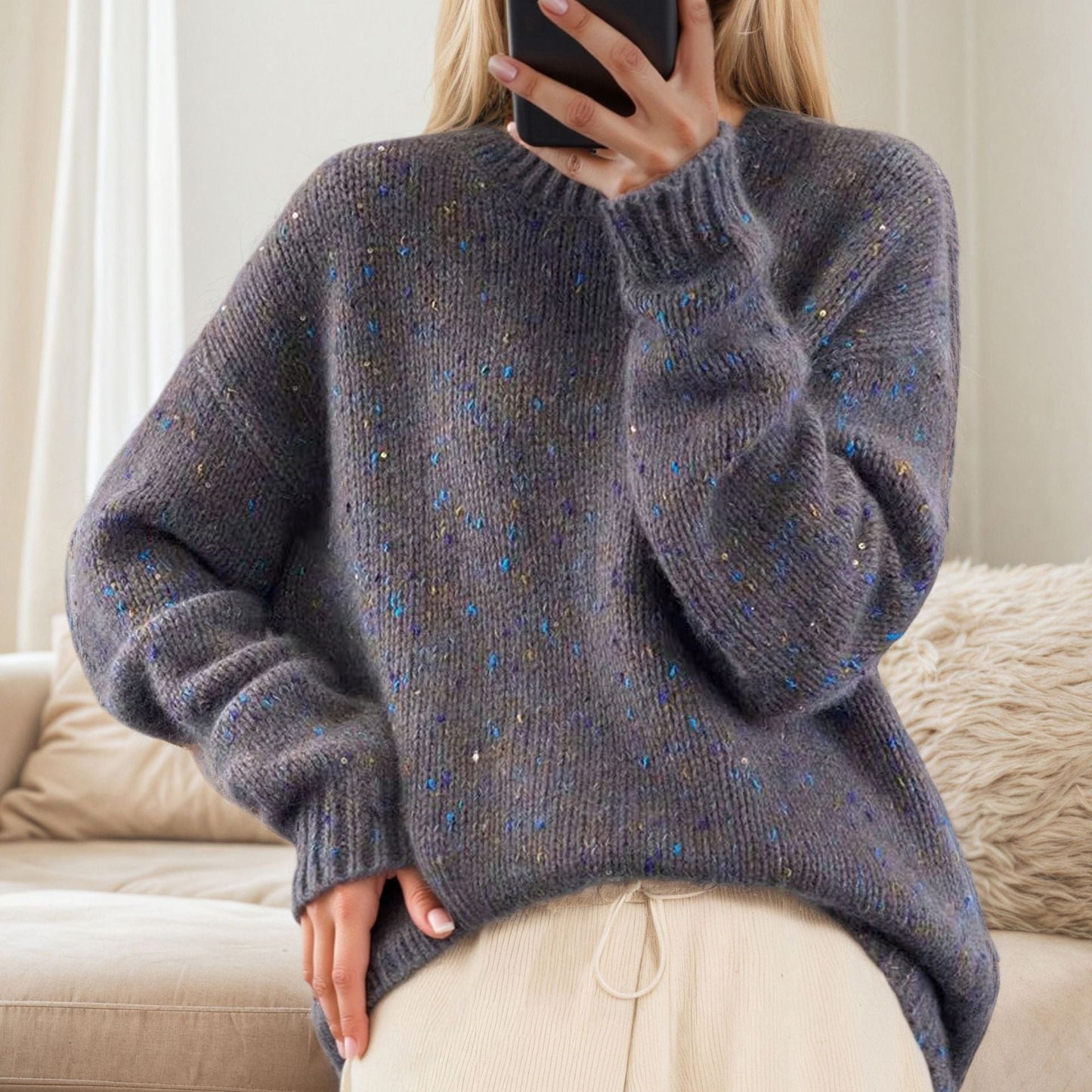 Women's cozy knit sweater with sparkling accents and a relaxed fit NOVAE