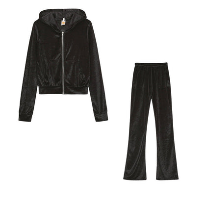 Women's sporty set consisting of a velvet hooded jacket and wide jogging pants NOVAE