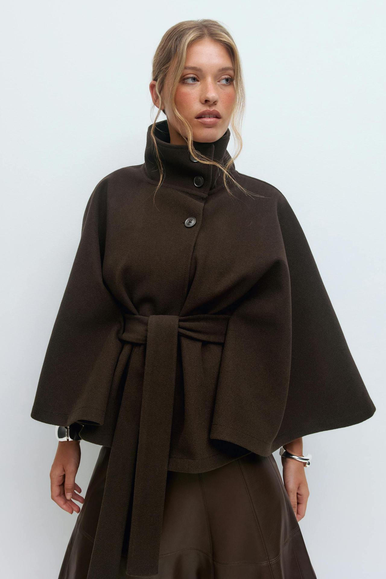 Women's Relaxed Fit Cape Jacket with Tie Belt NOVAE