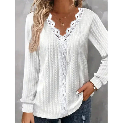 Women's long-sleeved blouse with elegant lace accents and a structured design NOVAE