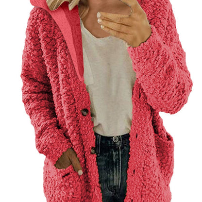 Women's cozy fleece jacket with hood and practical pockets NOVAE