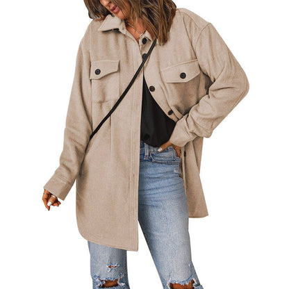 Women's Oversized Casual Jacket with Double Pockets and Button Details NOVAE