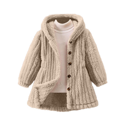 Women's Cozy Teddy Jacket with Hood and Button Closure NOVAE
