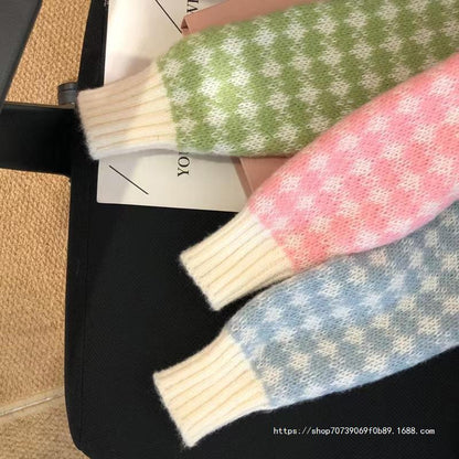 Women's soft cardigan with textured check pattern and hearts NOVAE