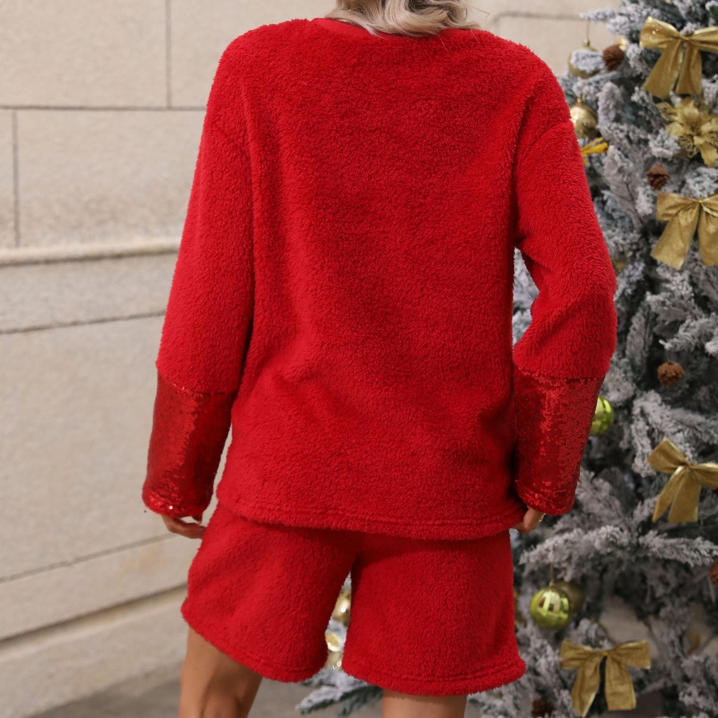 Women's Cozy Fleece Set with Shiny Shorts and Soft Top NOVAE