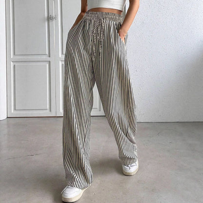Women's wide-leg striped trousers with elasticated waistband and practical pockets NOVAE