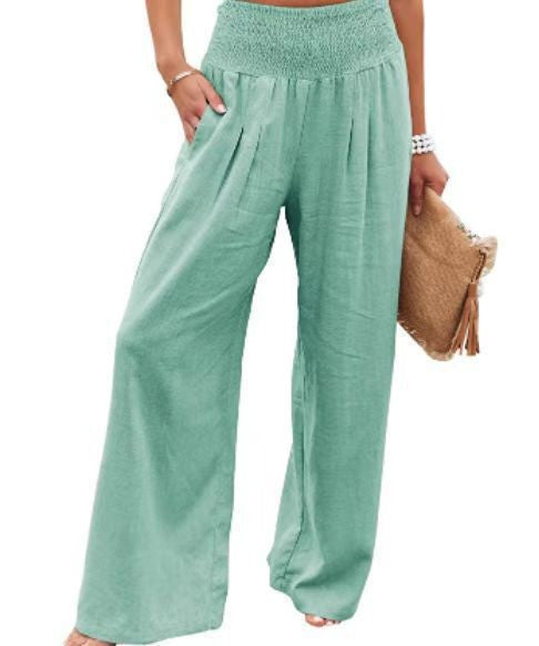 Women's airy linen trousers with elasticated waistband and wide cut NOVAE