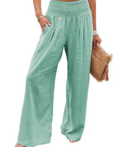 Women's airy linen trousers with elasticated waistband and wide cut NOVAE