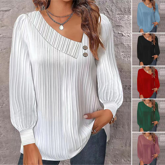 Women's stylish and elegant top with asymmetrical neckline and button placket NOVAE