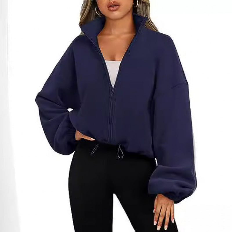 Women's trendy oversized zip-up sweater with high collar and drawstring NOVAE