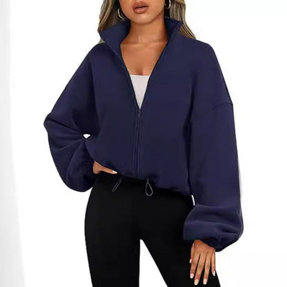 Women's trendy oversized zip-up sweater with high collar and drawstring NOVAE