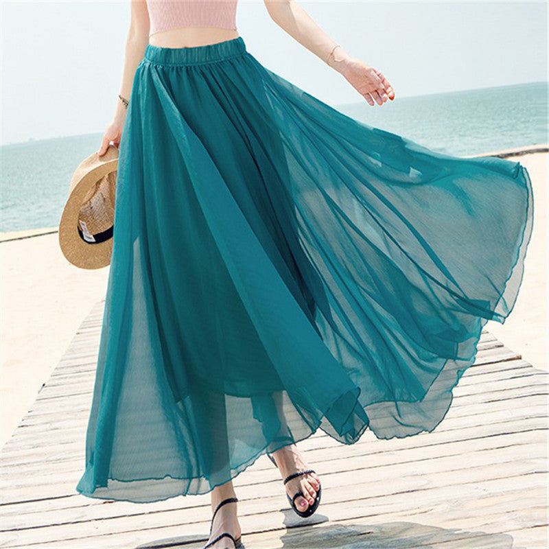 Women's Long, Flowing Chiffon Skirt with Elastic Waistband NOVAE