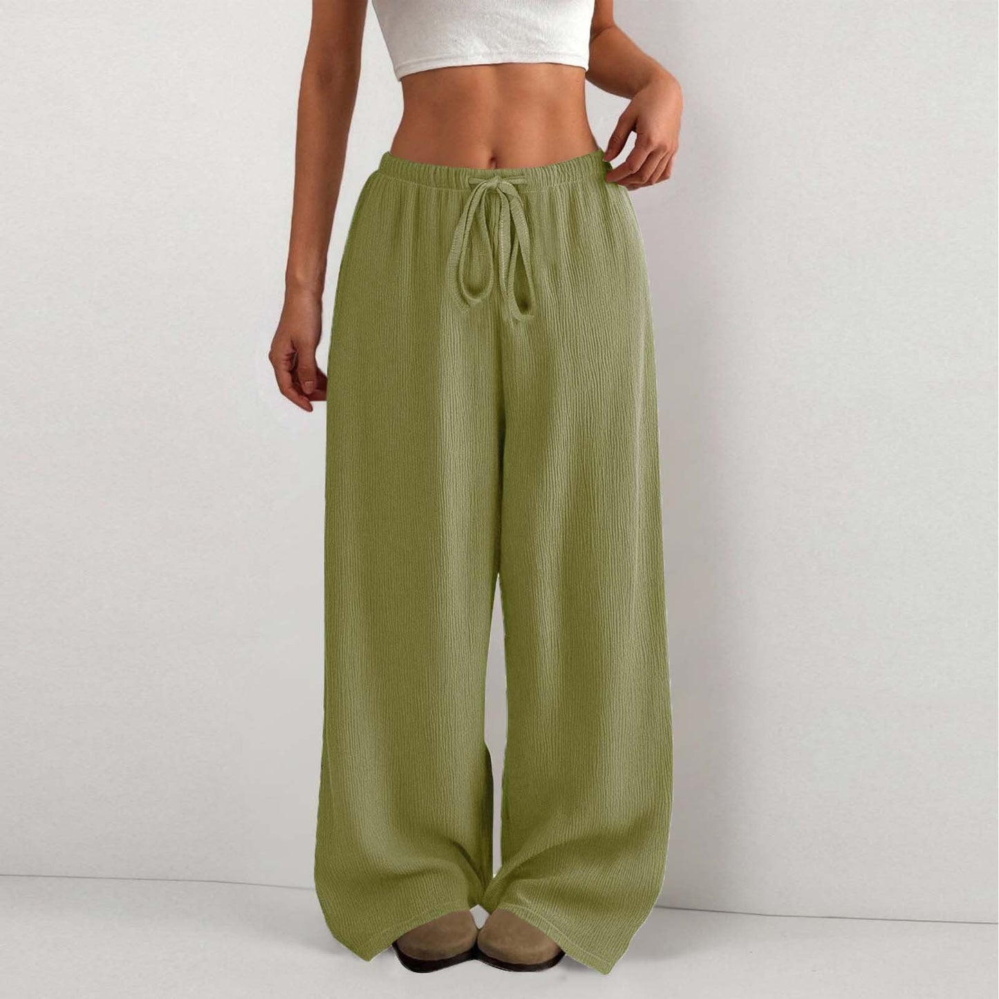 Women's wide-leg summer trousers made of lightweight fabric with elastic waistband NOVAE