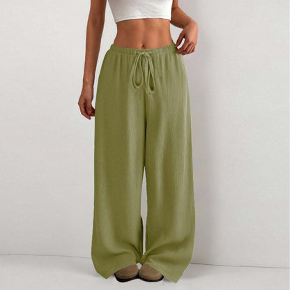 Women's wide-leg summer trousers made of lightweight fabric with elastic waistband NOVAE