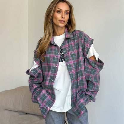 Women's checked overshirt with unique cut and fashionable detail NOVAE