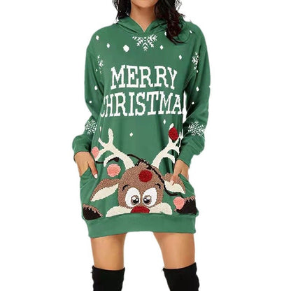 Women's Christmas Hoodie Dress with Hood and Pockets NOVAE