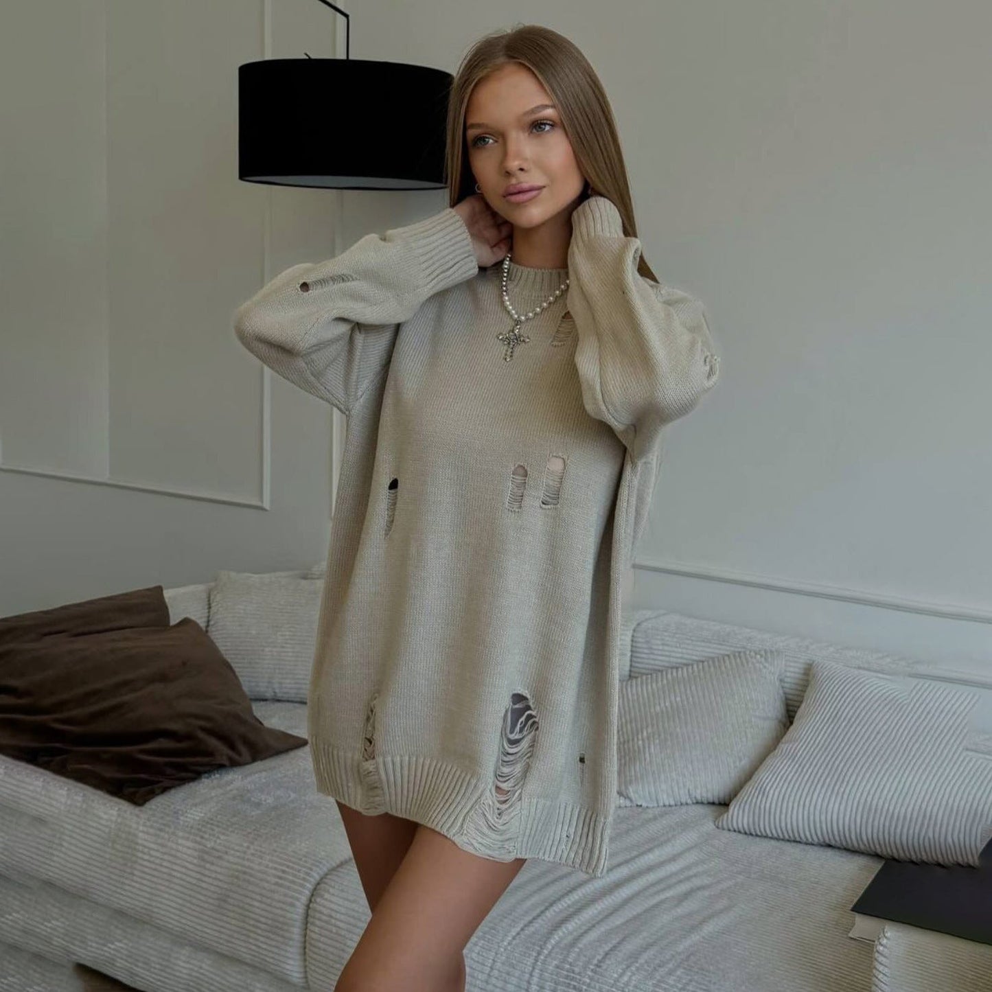 Women's casual knit sweater with a fashionable used look NOVAE