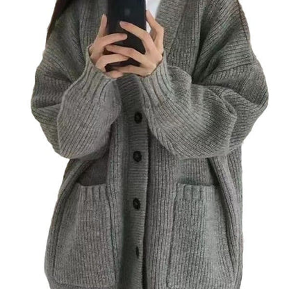 Women's chunky knit cardigan with large pockets and button details NOVAE