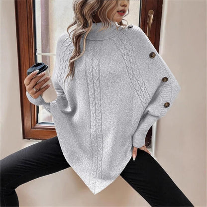 Women's Oversized Knit Sweater with Roll Neck and Button Details NOVAE