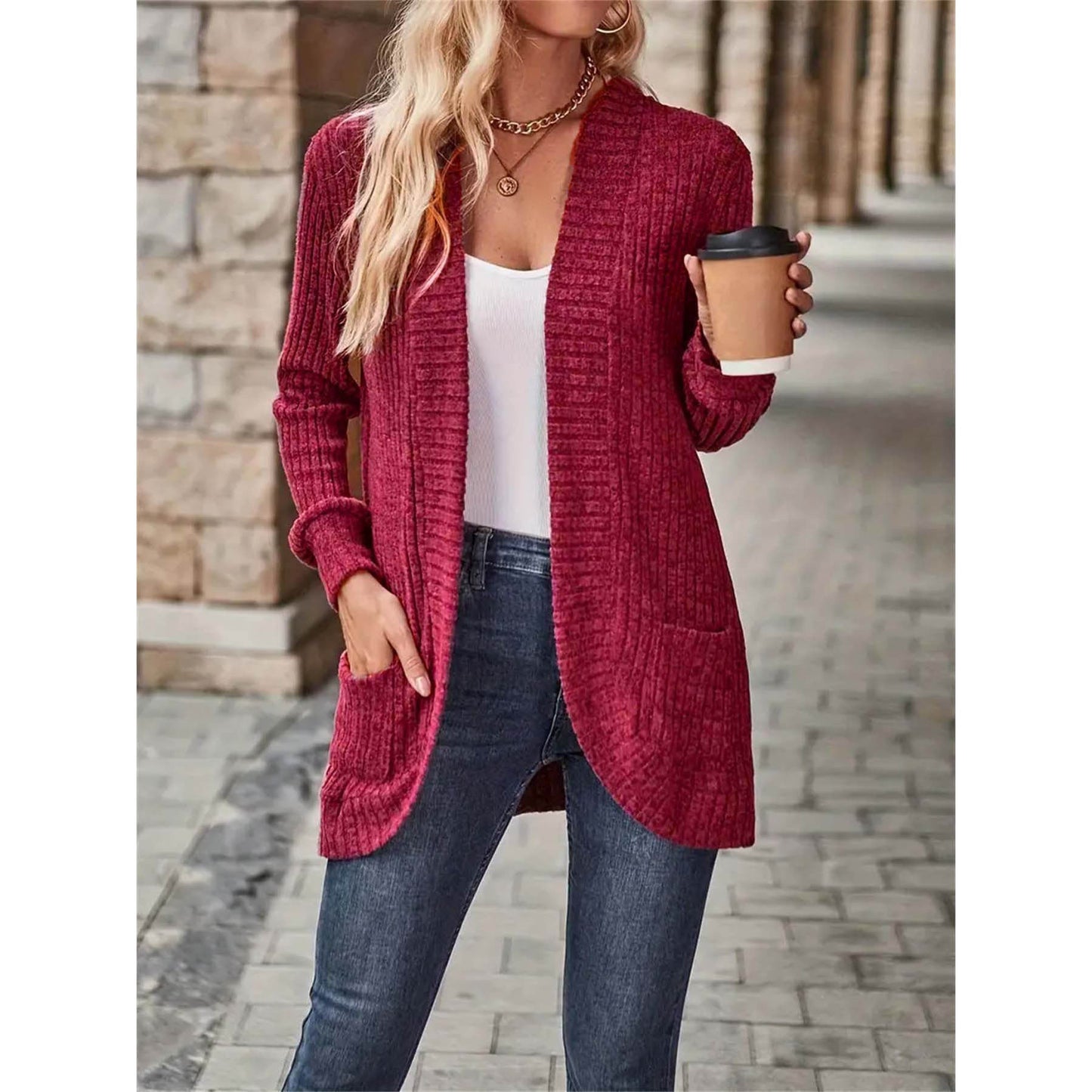 Women's cardigan with long sleeves and structured design NOVAE