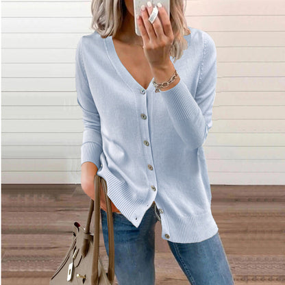 Women's cardigan with V-neck and fine button details NOVAE