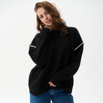 Women's elegant knit sweater with unique ribbed textures and fashionable accents NOVAE