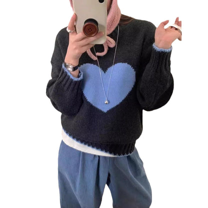 Women's trendy sweater with heart motif and relaxed fit NOVAE