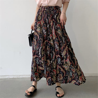 Women's maxi skirt with floral paisley patterns and elastic waistband NOVAE