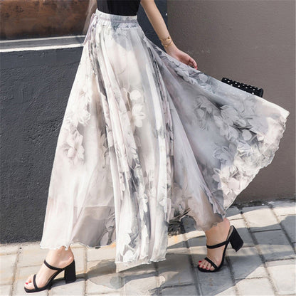 Women's maxi skirt with floral patterns and elastic waistband NOVAE