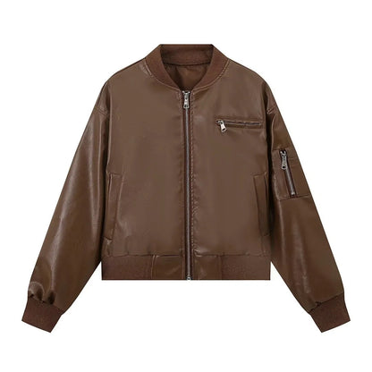 Women's leather bomber jacket with innovative zipper details NOVAE