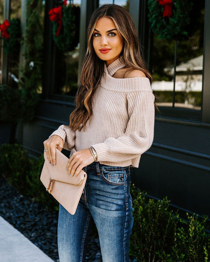 Women's cropped sweater with high collar and ribbed texture NOVAE