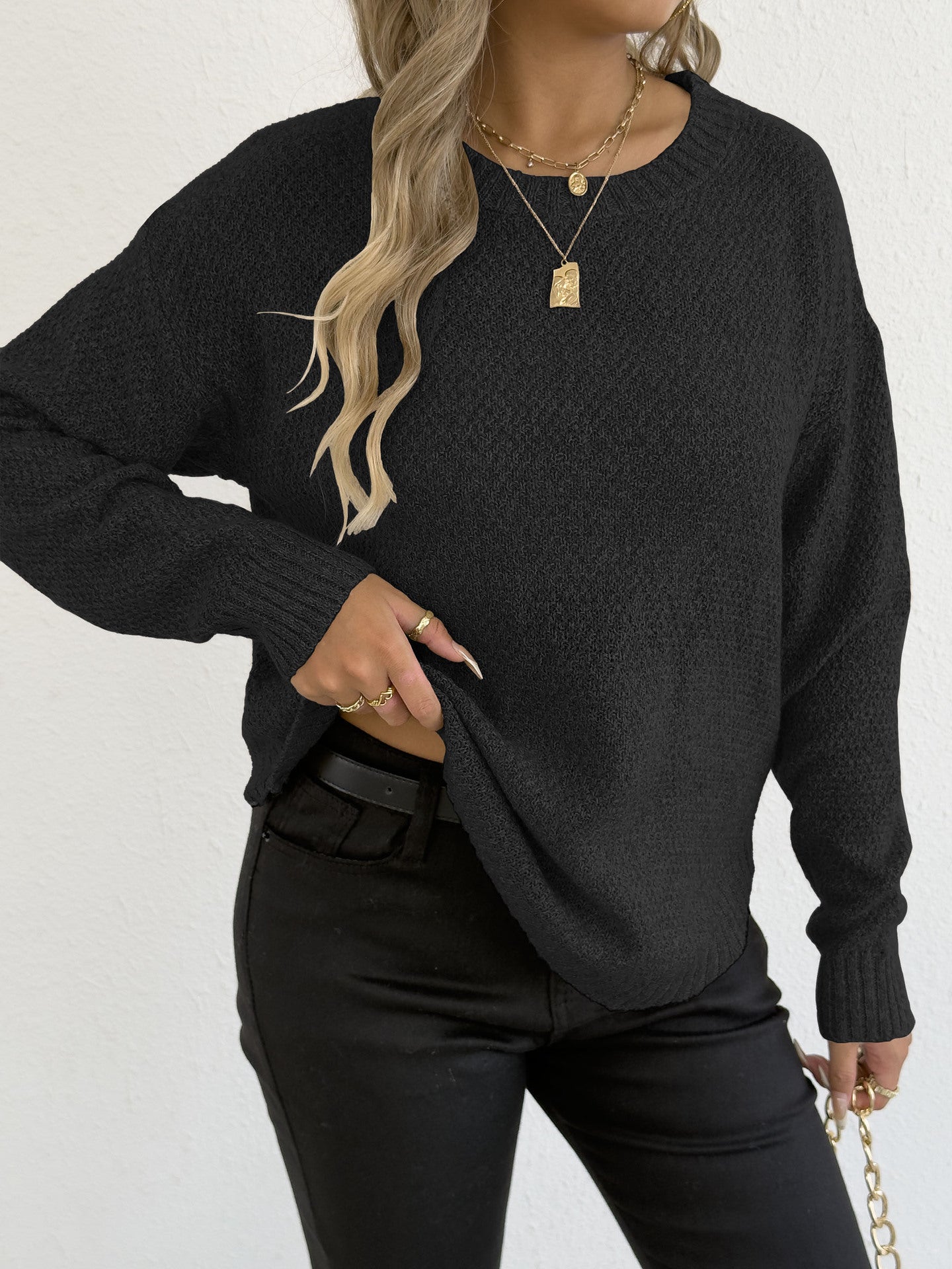 Women's casual knit sweater with high-quality textured pattern NOVAE