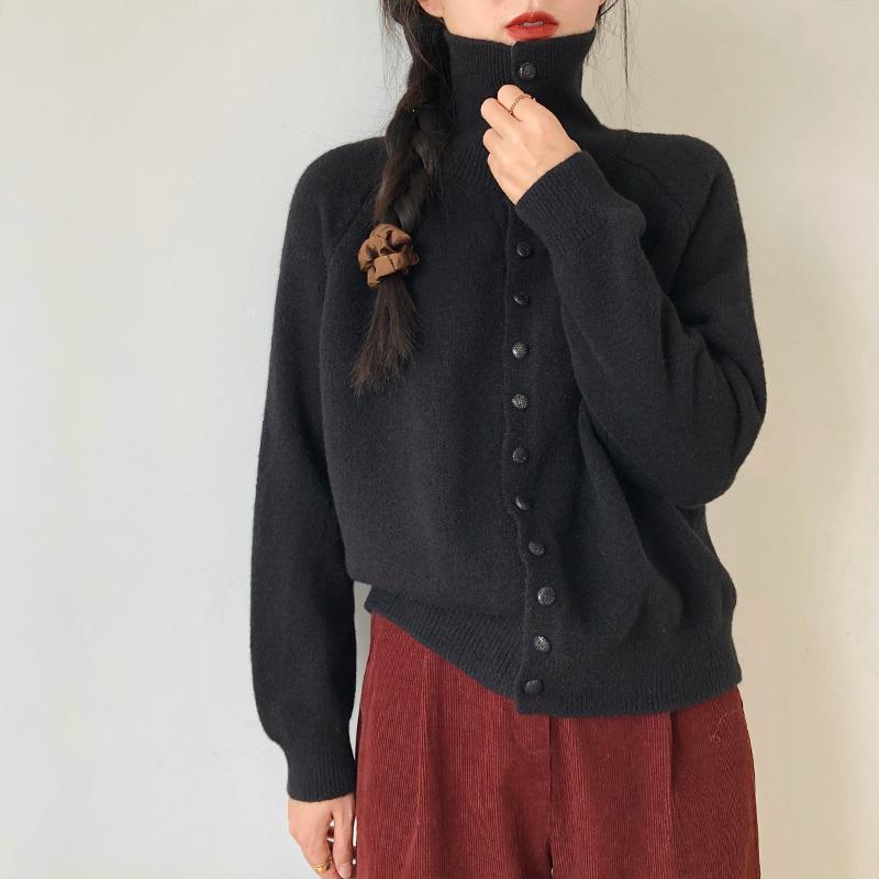 Women's cardigan with modern roll neck and button details NOVAE