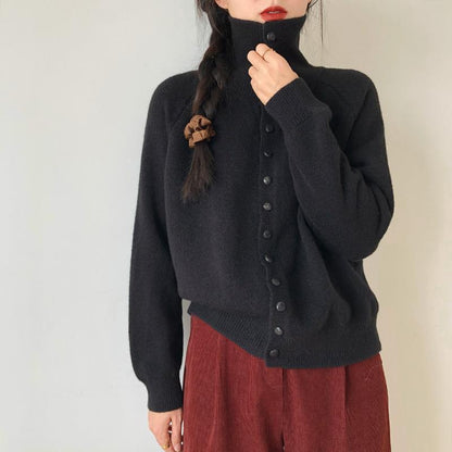 Women's cardigan with modern roll neck and button details NOVAE