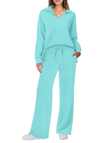 Women's Casual Lounge Set with Wide Leg and V-Neck NOVAE