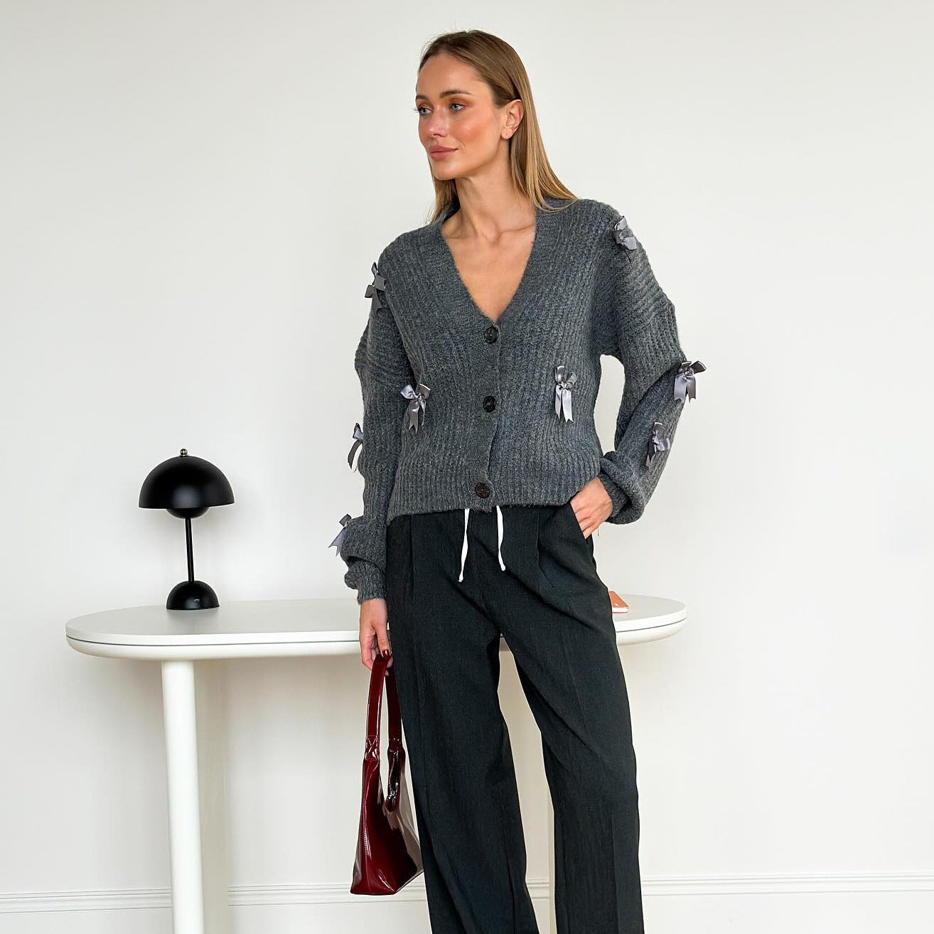 Women's cardigan with romantic ruffle details NOVAE