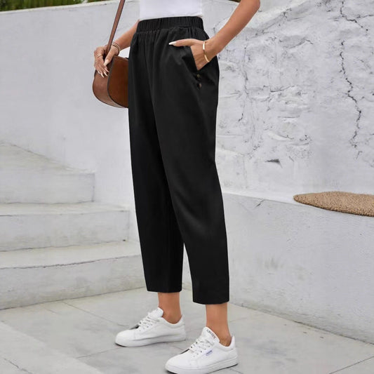 Women's elegant casual trousers with elasticated waistband and practical pockets NOVAE