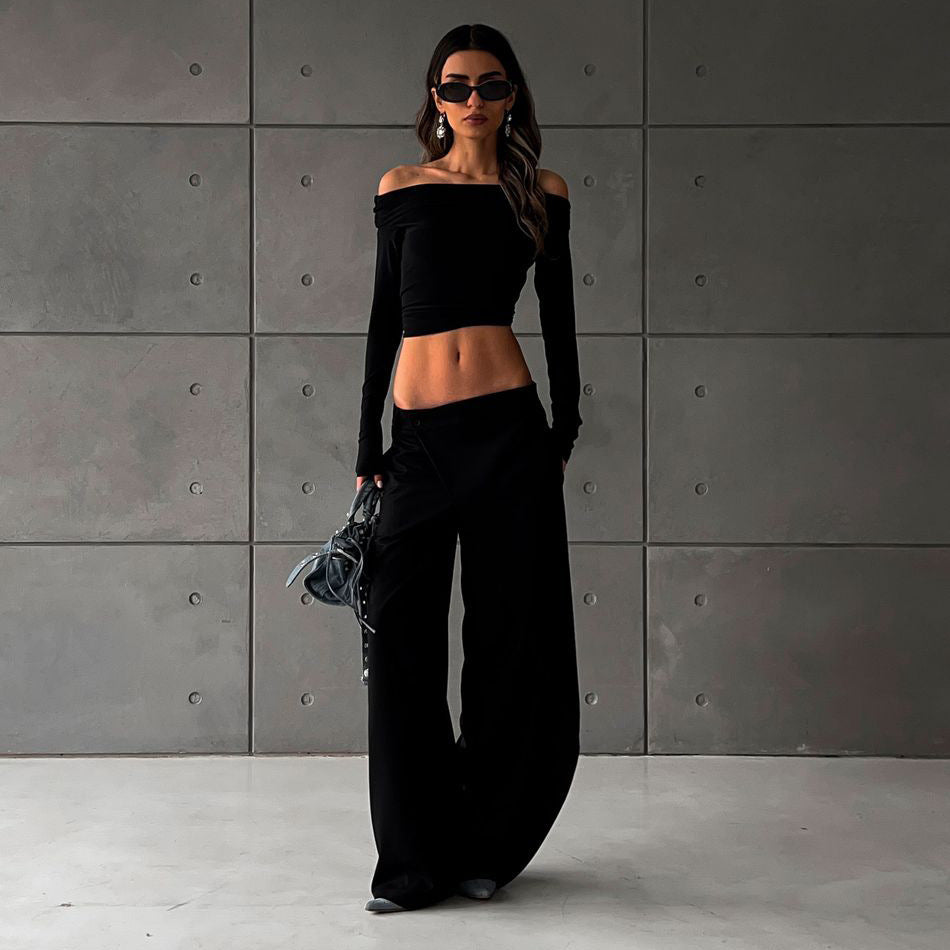Women's elegant, high-waisted trousers with an asymmetrical cut NOVAE