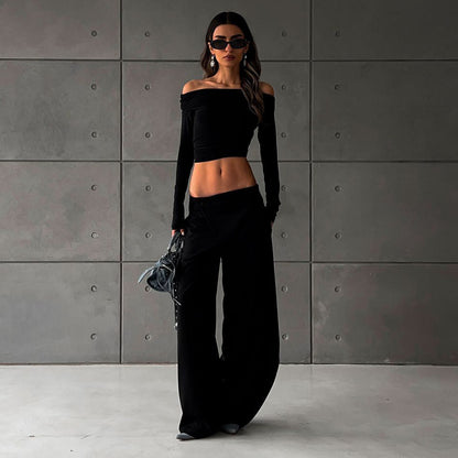 Women's elegant, high-waisted trousers with an asymmetrical cut NOVAE