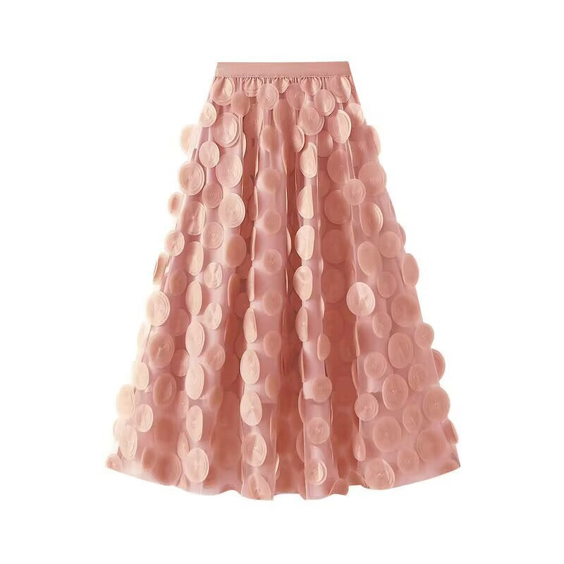 Women's Elegant Tulle Skirt with 3D Floral Appliqués NOVAE
