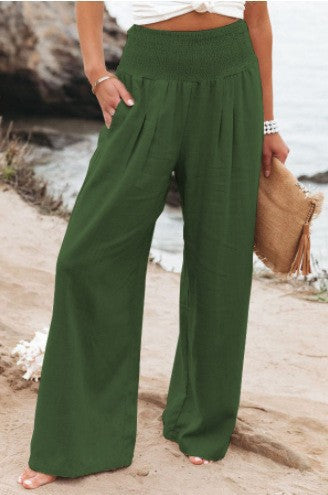Women's lightweight and wide-legged summer trousers with elasticated waistband NOVAE