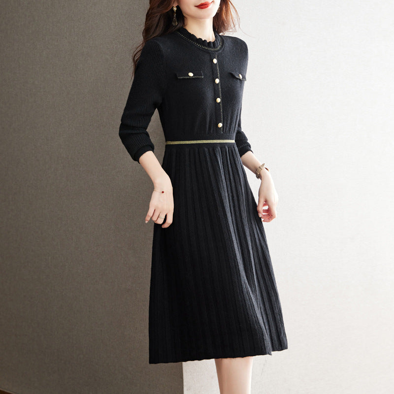 Women's knit dress with elegant back view and high neckline NOVAE