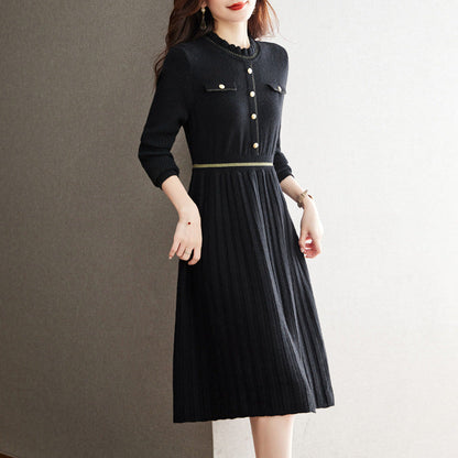 Women's knit dress with elegant back view and high neckline NOVAE