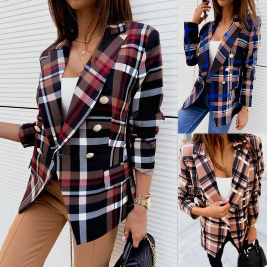 Women's checked blazer with double button placket and chic cut NOVAE