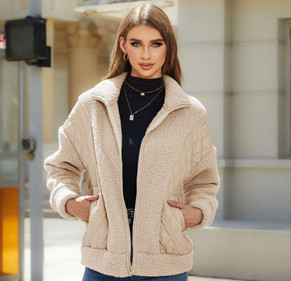 Women's Cozy Fleece Jacket with Quilted Details and Practical Pockets NOVAE