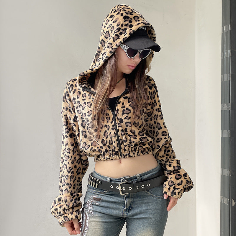 Women's fashionable Marquis-style hoodie with leopard print NOVAE