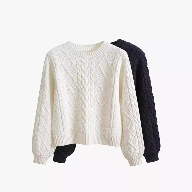 Women's chunky knit sweater with creative cable pattern and wide sleeves NOVAE